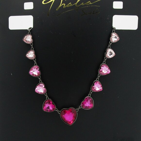 THALIA SODI Goldtone Crystal Pink Hearts Statement Necklace - Picture 1 of 1